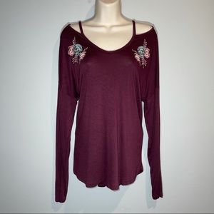 Pink Rose Embroidered Long Sleeve Top